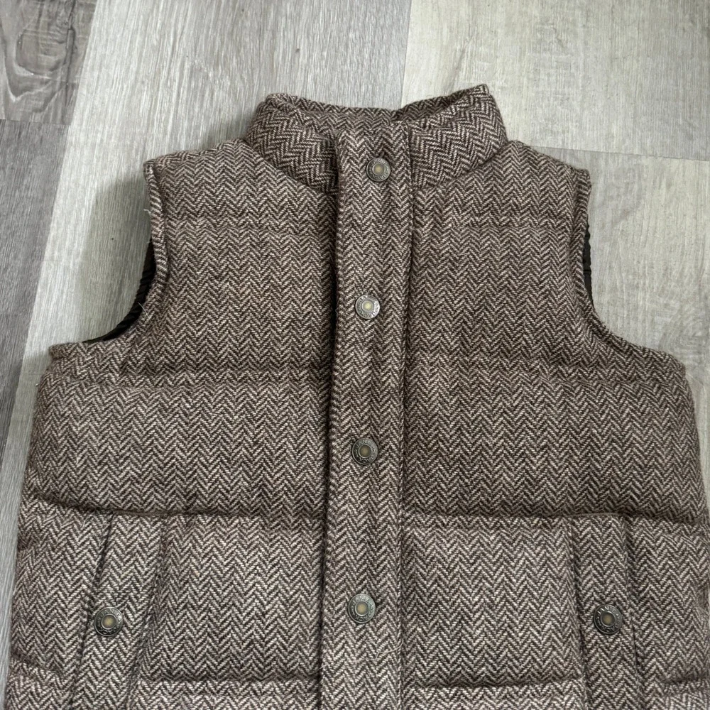 Janie and Jack Boys Brown Herringbone Puffer Vest 6-12 Months Quilted Snap Front